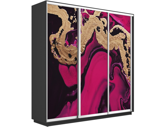 Шкаф-купе Экспресс Люкс 3-х дверный (Фото №1005 Абстракция розовая), Серый диамант